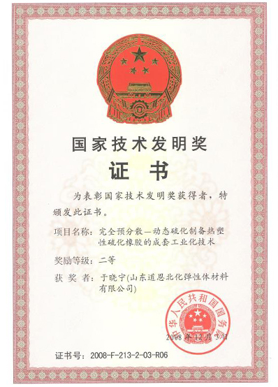 National Technological Invention Award Certificate