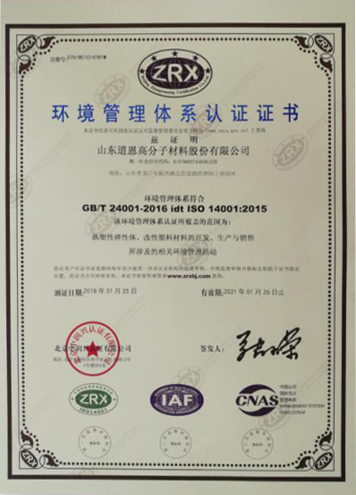 Certificate for Environmental Management System Certification